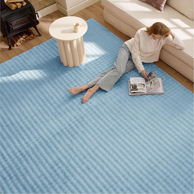 Bedsure 6x9 Fluffy Area Rugs for Living Room, Machine Washable Rugs, Non-Slip Backing, Non-Shedding, Pet Friendly Throw Rug for Bedroom Dining Room, Rug for Kids Room, Celestial Blue