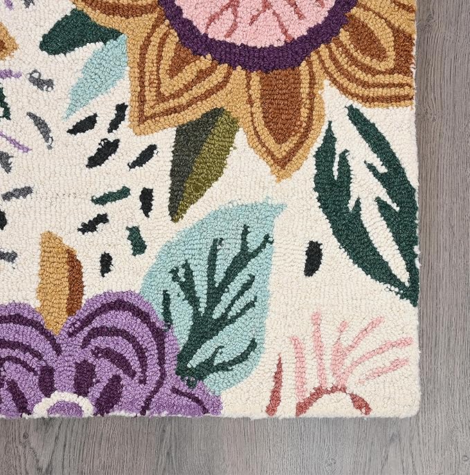 Hand-Tufted Floral Area Rug - Colorful Garden Design with Beautiful Flower Patterns - Modern Style Premium Carpet for Living Room & Bedroom or Kitchen (2.6'x8')