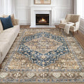 10x14 Area Rugs Living Room: Washable Boho Large Neutral Vintage Soft Rug Stain Resistant Farmhouse Non-Slip Indoor Floor Carpet for Bedroom Nursery Kids Office Dining Room Playroom- Yellow Blue