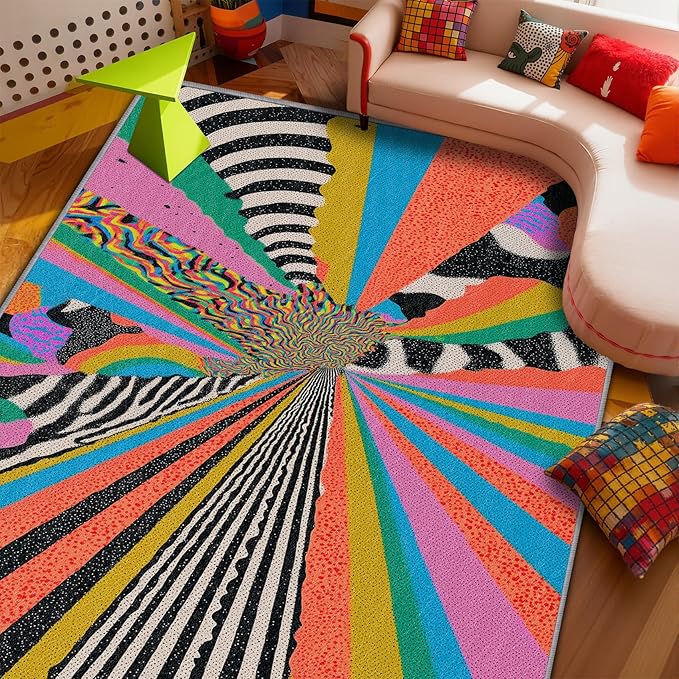 Graffiti Rug - 2x3 Area Rugs, Colorful Abstract Art Entryway Rug, Hippie Aesthetic Funky Low Pile Fade Resistant Indoor Small Mats Home Decor #C079