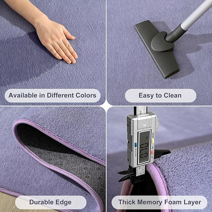 Amearea Large Modern Area Rugs for Bedroom Living Room, 5x8 Feet Purple Thickened Memory Foam Rug, Fluffy Indoor Washable Rugs Non Slip Minimalist Carpet for Boys Girls Dorm Nursery Room Decor