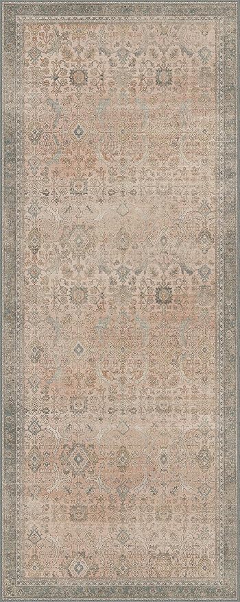 2x5 Runner Rug Machine Washable Boho Runners for Hallway,Ultra-Thin Low Pile Rug,Lightweight Indoor Carpet,Non Slip Floral Runners for Enrtyway, Corridor, Home Office, Kitchen,Light Beige