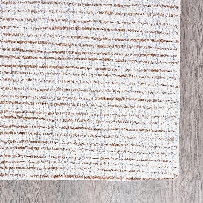 Hand-Tufted 100% Wool Pile Area Rug – Geometric Textured Grid Check Pattern – Thick and Durable Floor Carpet for Bedroom, Living Room, Kids Room, and Dining Area (Light Brown, 2' x 3')
