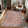 GLN Rugs Traditional Collection - Machine Washable Area Rug, Traditional Washable, Non Slip, Low Pile Chenille Rug, Living Room, Bedroom, Kitchen Rug (6' x 9' Terra/Multicolor 1168)