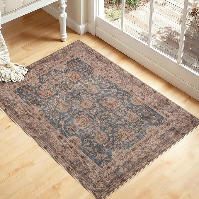 Kuden 2x3 Small Rug, Machine Washable, Non-Slip Backing, Vintage Style, Soft, Low Pile, Area Rugs for Entryway Kitchen Indoor Entrance