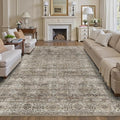9x12 Washable Area Rug Grey Brown Vintage Rug for Living Room Bedroom Low Pile Soft Non-Slip Boho Rug for Under Table Boho Distressed Retro Carpet for Bedroom Kitchen Office Dining