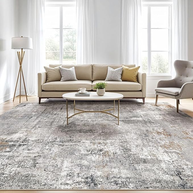 6x8 Area Rug Living Room: Washable Large Abstract Soft Stain Resistant Indoor Floor Rugs Non Slip Accent Carpet for Bedroom Nursery Playroom Office Dining Room Dorm Home House- Gray Rust
