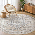 Round Rug Living Room Rugs: 5Ft Washable Boho Neutral Large Circle Soft Indoor Distressed Stain Resistant Floor Farmhouse Carpet for Bedroom Nursery Kids Playroom Office Dining Room Dorm- Cream Gray