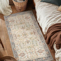Bavni Area Rug 3x5, Non-Slip Washable Rugs for Living Room Office, Boho Distressed Printed Rug, Low Pile Foldable Decorative Carpet for Bedroom Kitchen Office, Ivory/Teal
