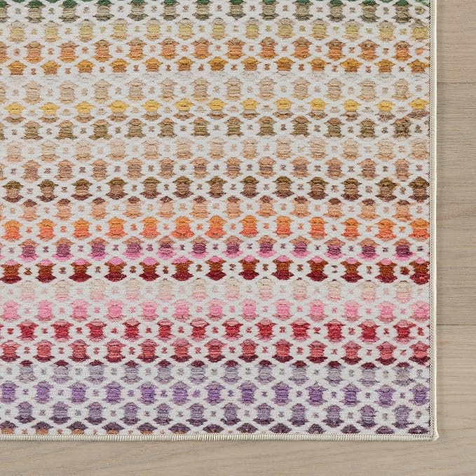 Dash & Albert Poppy Multi Machine Washable Rug, 5 X 8 Feet, Multicolored Geometric Pattern