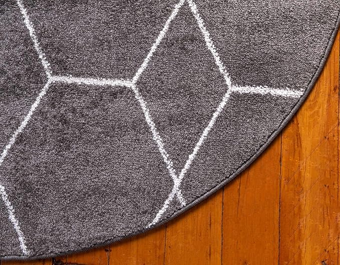 Unique Loom Trellis Frieze Collection Area Rug - Geometric (8' Round, Dark Gray/ Ivory)