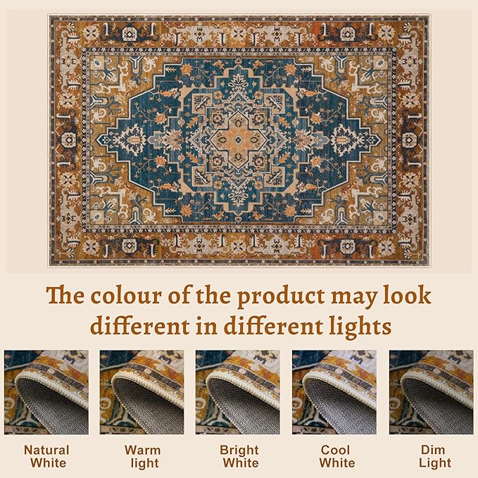 Tangsoo 2x6 Washable Runner Rug for Hallways, Non Slip Vintage Runner Rugs, Soft Low Pile Long Rug Runner, Print Distressed for Kitchen Bedroom Entryway Bathroom Living Room Indigo Ochre