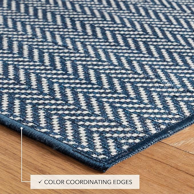 Dash and Albert Herringbone Machine Washable Area Rug - Runner - 2.5' x 8' Navy - Geometric Accent Rug - Anti-Slip Backing, Lightweight, Machine Washable, High Traffic Area Kitchen, Mudroom, Entryway