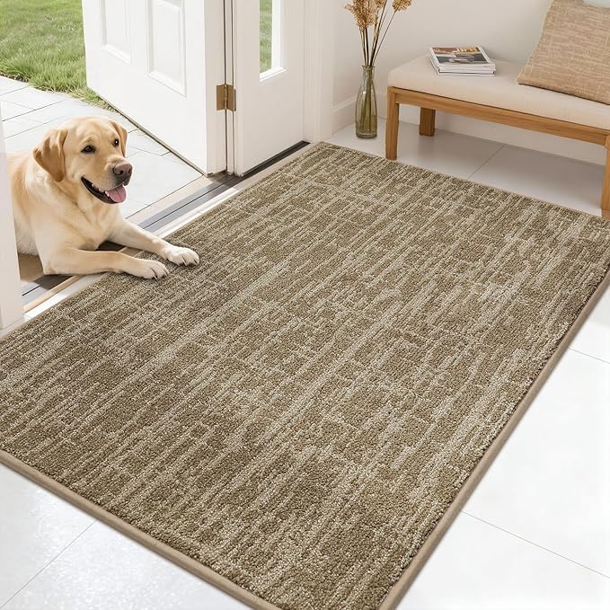 COSY HOMEER-Dirt-Trapper-Door-Mat 32"x48" Non-Slip Entryway Rugs Washable Welcome Mat Absorbent Entrance Mats Low Pile Dog Door Mats for Front Back Doomats and Wet Shoes,Taupe