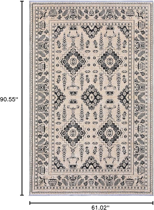 Alfa Rich 5x8 Beige Black Washable Area Rugs for Living Room Bedroom Kitchen Dining Cotton Rug