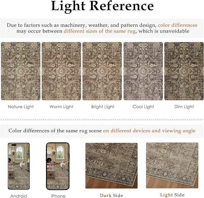 8x10 Brown Washable Area Rug for Living Room Bedroom Neutral Vintage Soft Non Slip Rug Low Pile Distressed Carpet for Dining Room Nursery Office Indoor