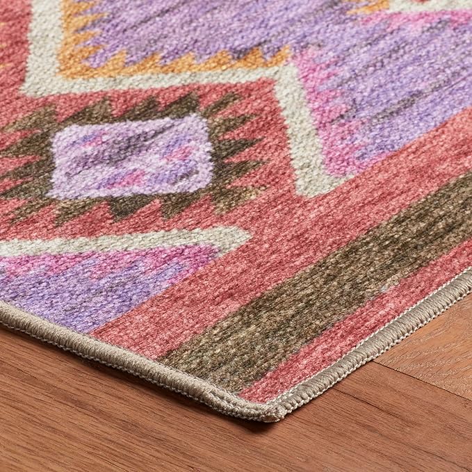 Dash & Albert Rhapsody Spice Machine Washable Rug, 2 X 3 Feet, Red/Purple Graphic Pattern - Premium Luxury Hotel Quality Soft Breathable Hypoallergenic Machine Washable Easy Care All Season
