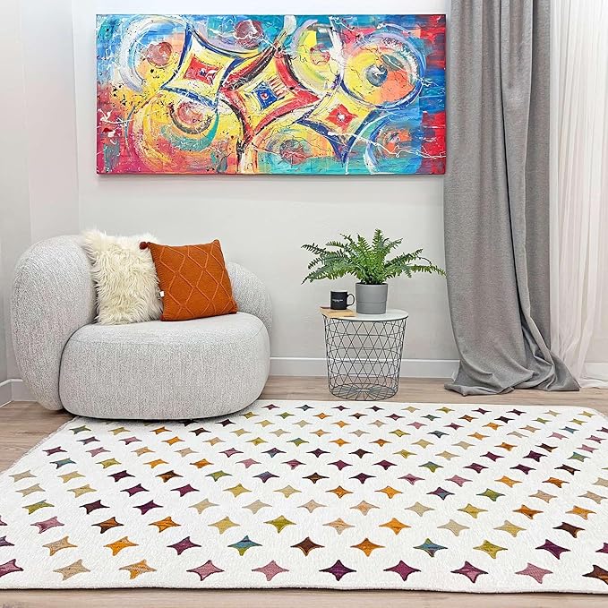 Alfa Rich 7x10 Moroccan White Area Rugs for Living Room Bedroom Decor Washable Cotton Pet Friendly