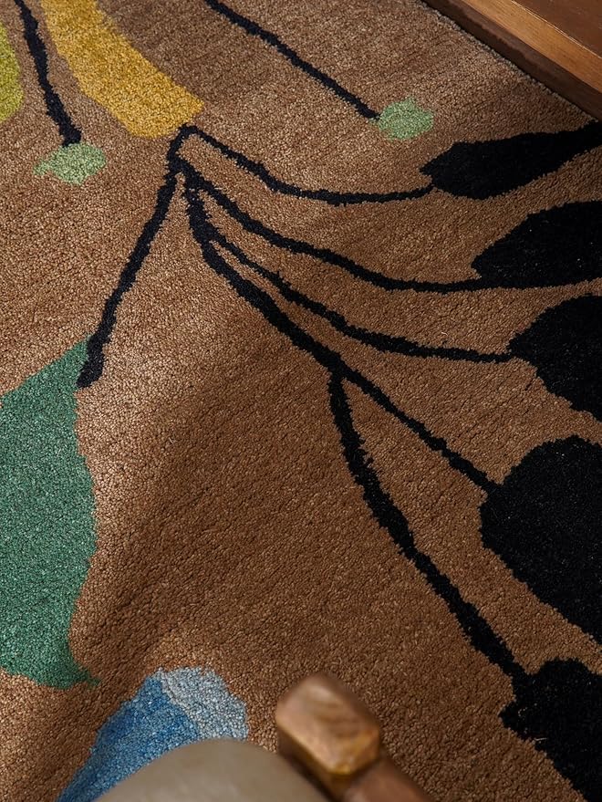 Rugsotic Carpets Hand Tufted Wool ECO-Friendly Area Rugs - 5'x8', Rectangle Shape, Camel, Floral Modern Design, High Pile Thick Handmade Anti Skid Area Rugs for Living Room, Bed Room (K00219)