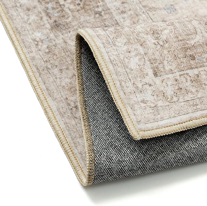 Beige Area Rug 6x9 for Living Room Washable Vintage Carpet Low Pile Non Slip Distressed Soft Traditional Retro Oriental Large Accent Throw Rug Office Bedroom Dining Room Playroom