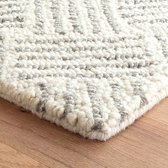 Dash & Albert Layers Grey Hand Hooked Wool Rug, 7.5 X 9.5 Feet, Grey/Ivory Geometric Pattern
