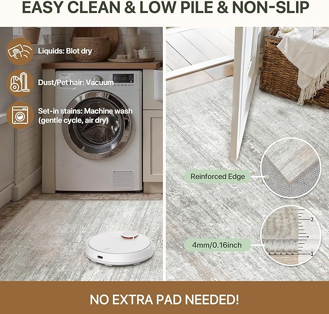 Bavni Washable Rug, Soft Abstract Rugs Non-Slip, Thin Foldable 3x5 Rug, Modern Stain Resistant Area Rug for Living Room, Kitchen, Bedroom, White/Grey
