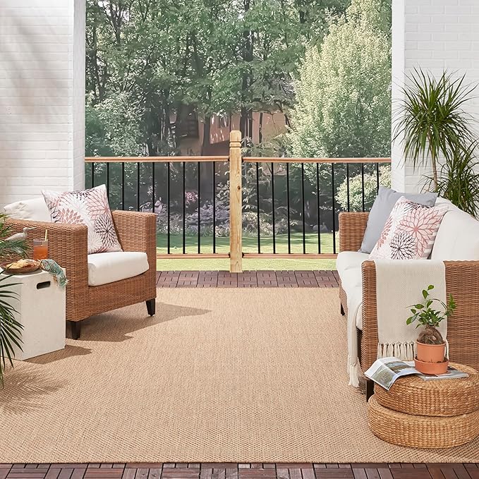 Nourison Home Courtyard Jute 9' x 12' Area Rug - Easy Clean, Non Shedding, Bed Room, Living Room, Dining Room, Kitchen (9' x 12')