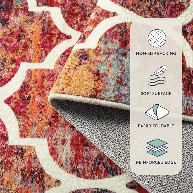 Lahome Moroccan 3x5 Rug for Bedroom, Washable Area Rugs Non-Slip Throw Entryway Rug Small Kitchen Mat Modern Colorful Christmas Carpet Rugs for Living Room Office Bathroom (3'x5', California Sunset)