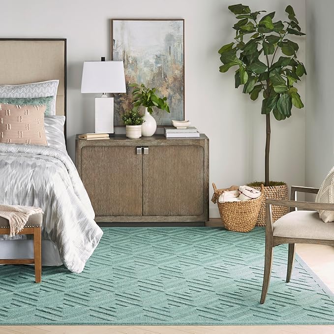 Nourison Home Versatile Aqua Teal 9' x 12' Area Rug - Easy Clean, Non Shedding, Bed Room, Living Room, Dining Room, Kitchen (9' x 12')