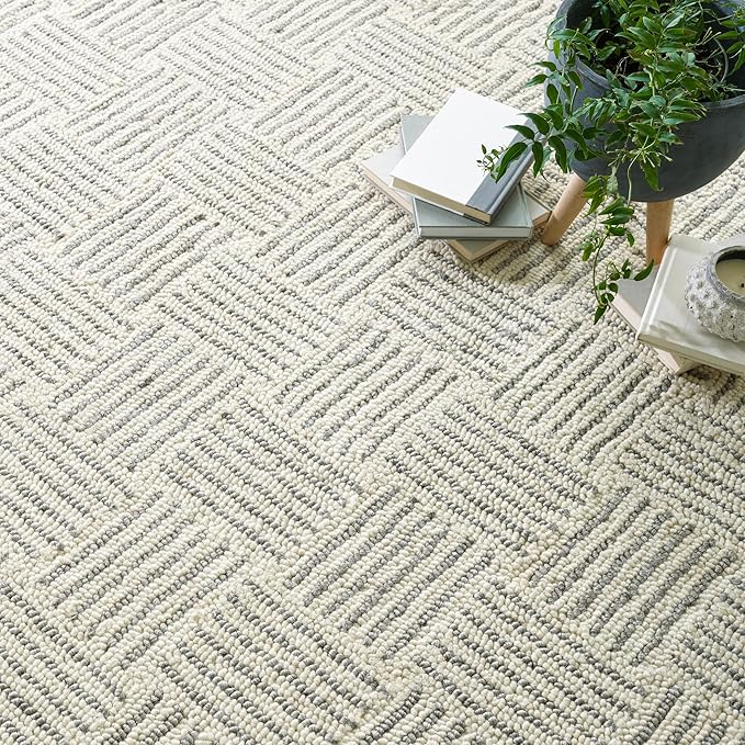 Dash & Albert Layers Grey Hand Hooked Wool Rug, 8.5 X 11.5 Feet, Grey/Ivory Geometric Pattern