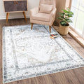 Bloom Rugs Washable Non-Slip 5' x 7' Rug - Brown/Beige/Charcoal Traditional Area Rug for Living Room, Bedroom, Dining Room, and Kitchen - Exact Size: 5' x 7'