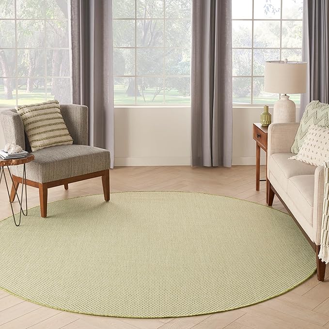 Nourison Home Courtyard Ivory Green 6' x Round Area Rug - Easy Clean, Non Shedding, Bed Room, Living Room, Dining Room, Kitchen (6' x Round)