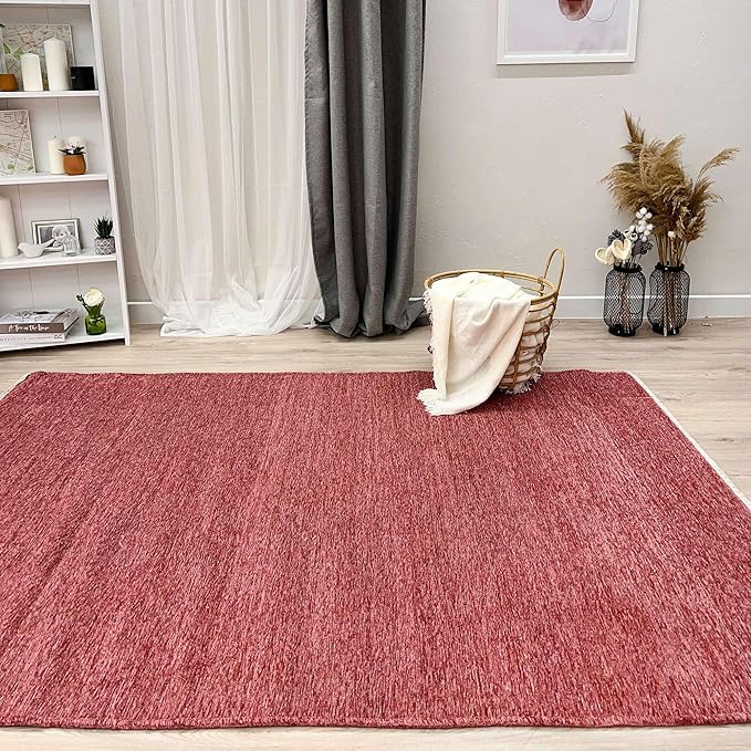 Alfa Rich 7x10 Dark Pink Washable Area Rugs for Living Room Bedroom Kitchen Girls Cotton Decor Rug