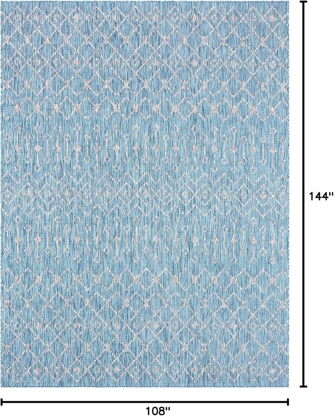 Unique Loom Outdoor Trellis Collection Area Rug - Tribal Trellis (9' x 12' Rectangle, Aqua/ Ivory)