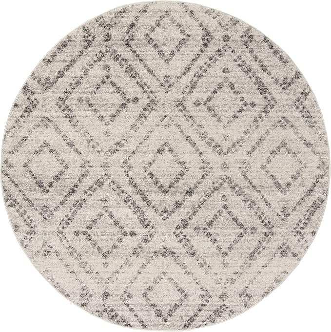 SAFAVIEH Adirondack Collection Area Rug - 4' Round, Light Grey & Grey, Modern Diamond Distressed Design, Non-Shedding & Easy Care, Ideal for High Traffic Areas in Living Room, Bedroom (ADR131C)