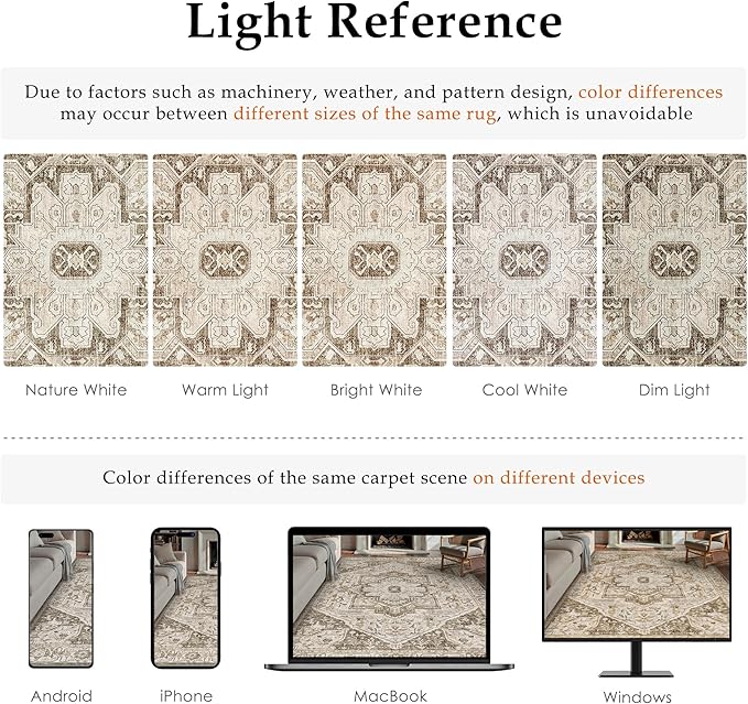 Brown Area Rug 9x12 Vintage Washable Distressed Living Room Carpet Large Indoor Non Slip Traditional Medallion Retro Low Pile Accent Throw Rug Bedroom Kitchen Office Dining Room