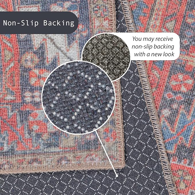 GLN Rugs Traditional Collection - Machine Washable Area Rug, Traditional Washable, Non Slip, Low Pile Chenille Rug, Living Room, Bedroom, Kitchen Rug (2' x 3' Multi Red)