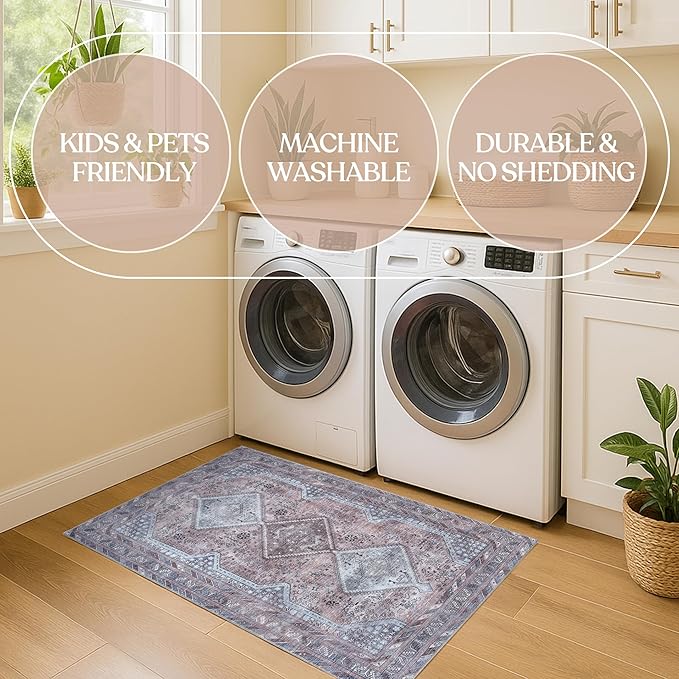 Fame Living Washable Area Rug. Modern Farmhouse. Vintage. Turkish. Bohemian. Distressed. Oriental. Traditional. Rugs for Living Room. Dining. Bedroom. Office. Entryway. Foyer. (863BM, 5' x 6'9")