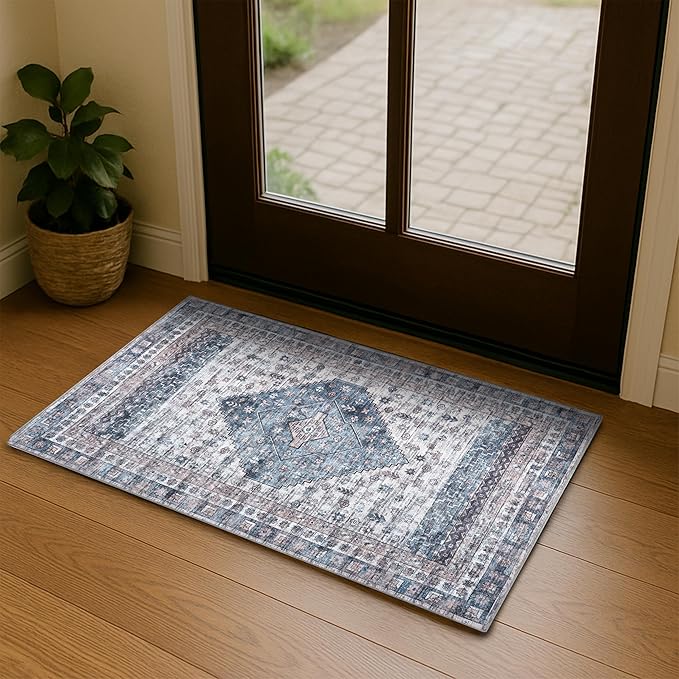 Washable Area Rug, Modern Farmhouse, Vintage, Turkish, Bohemian, Distressed, Oriental, Traditional, Rugs for Living Room, Dining, Bedroom, Office, Entryway, Foyer, (859NC, 2' x 3')