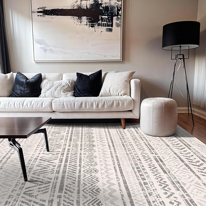 Rugshop Geometric Boho Area Rug – Gray Tribal Pattern, Perfect for Living Room, Dining Room, Bedroom, 5' x 7'