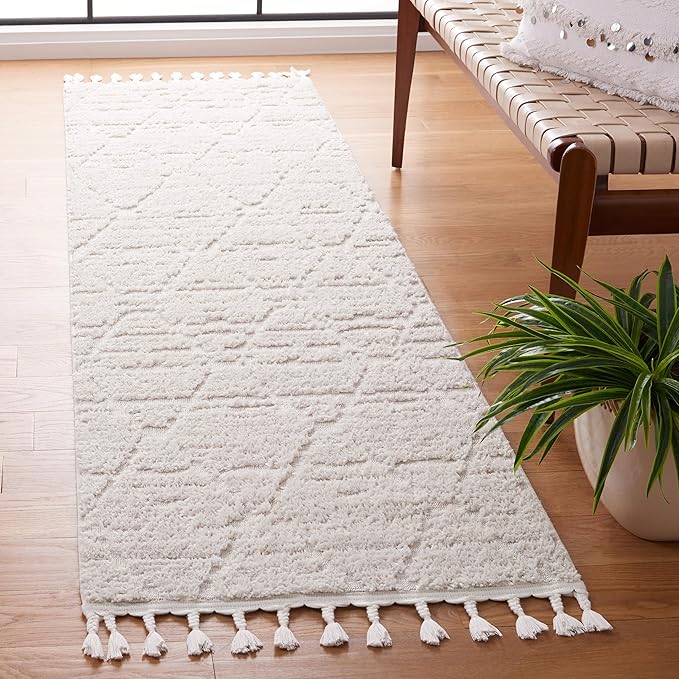 SAFAVIEH Marrakech Collection Runner Rug - 2'2" x 20' Runner, Beige, Moroccan Boho Tribal Tassel Design, Ideal for High Traffic Areas in Living Room, Bedroom, Dining (MRK517C-220)