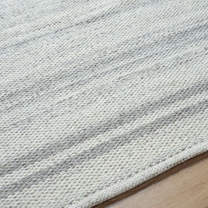 Mark&Day Wool Rugs, 8x10 Janmichael Solid and Border Gray Area Rug, Grey Ivory Carpet for Living Room, Bedroom or Kitchen (8' x 10')