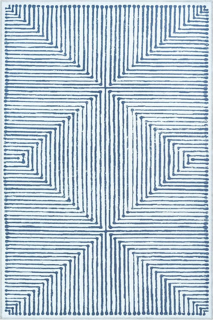 Bloom Rugs Washable Non-Slip 5' x 7' Rug - Blue/Ivory Striped Area Rug for Living Room, Bedroom, Dining Room, and Kitchen - Exact Size: 5' x 7'