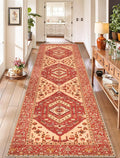 SERISSA Runner Rug for Hallways, 2'6"x10' Washable Non Slip Kitchen Runner Rug, Long Boho Rug Vintage Red Beige Hallway Stair Ultra Soft Print Floor Carpet for Bedroom Bathroom Laundry Room