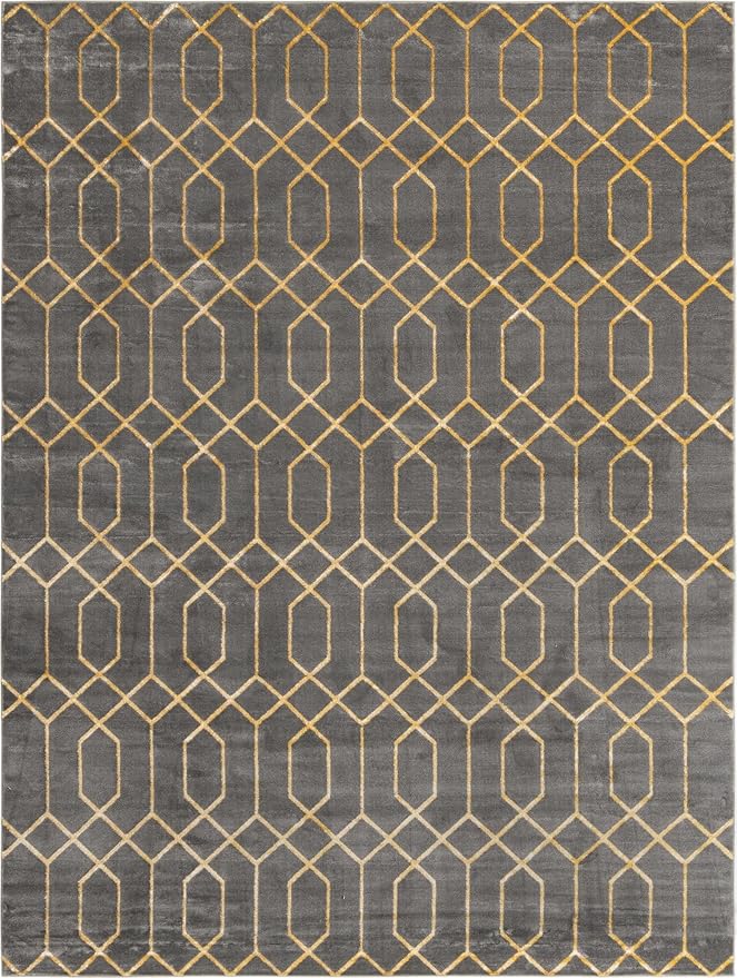 Unique Loom Glam Collection Area Rug - Trellis (10'x 13' Rectangle, Gray Gold/ Gold)