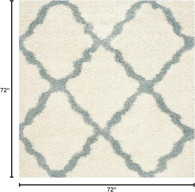 SAFAVIEH Dallas Shag Collection Area Rug - 6' Square, Ivory & Light Blue, Trellis Design, Non-Shedding & Easy Care, 1.5-inch Thick Ideal for High Traffic Areas in Living Room, Bedroom (SGD257J)