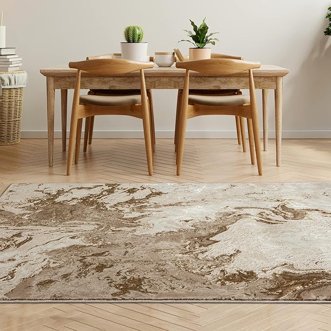 LUXE WEAVERS Marble Swirl Abstract Area Rug, Beige 5x7