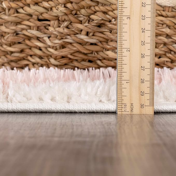 Hauteloom Tilos Moroccan Farmhouse Living Room Bedroom Nursery Shag Area Rug - Shaggy Carpet - Trellis Pattern - High Plush Pile - Cream, Pink, Beige - 5'3" x 7'