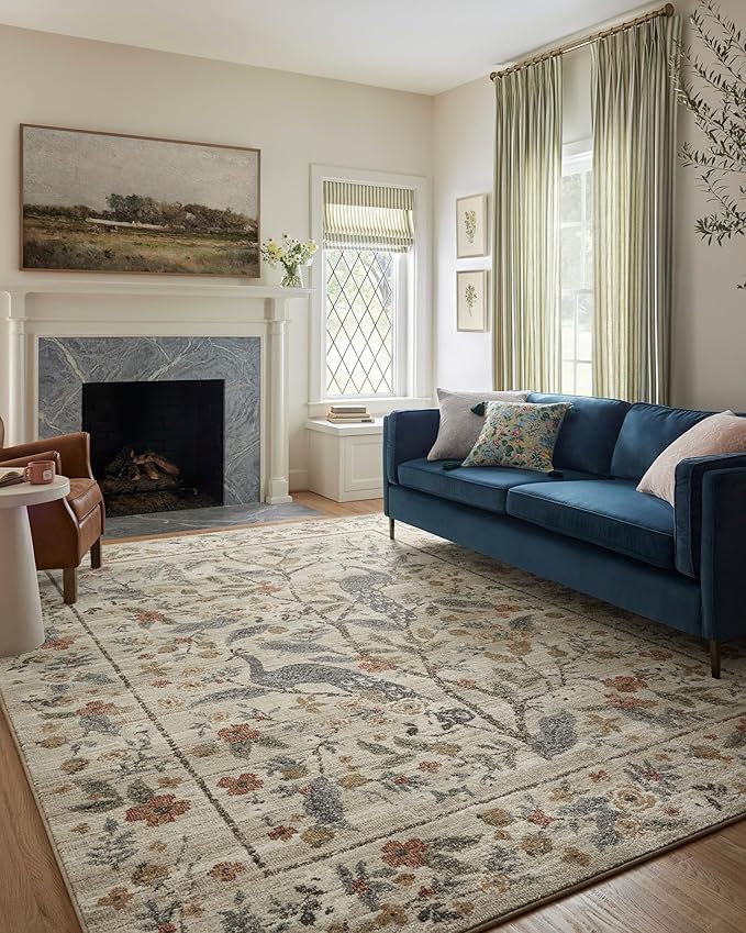 Loloi Rifle Paper Co. Laurel Collection LAU-05 Ivory 5'-3" x 7'-8" Area Rug