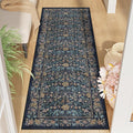 DUKINO 2x6 Runner Rug for Hallway, Washable Vintage Floral Kitchen Rug with Non Slip Backing, Soft Low Pile Throw Carpet Runner for Kitchen, Laundry, Hallway, Bathroom, Dark Blue